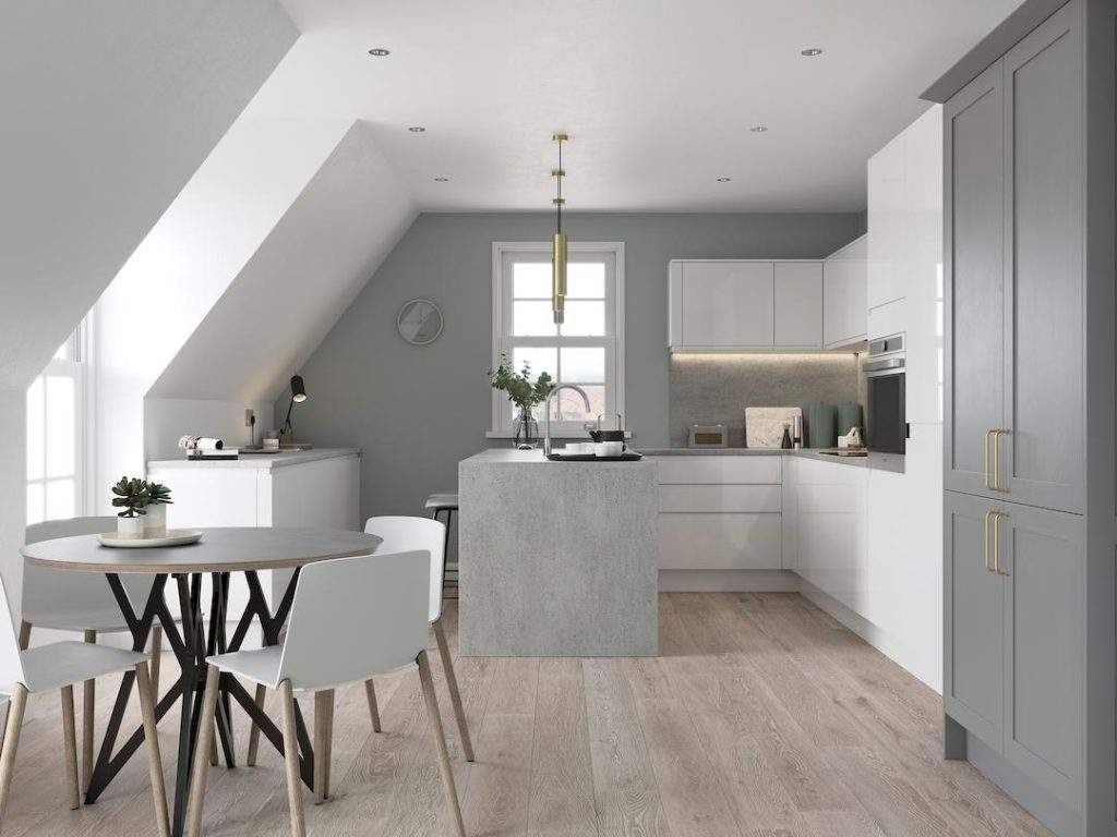 Strada Gloss White And Aldana Dust Grey Main Shoot Of Newly Renovated Kitchen.