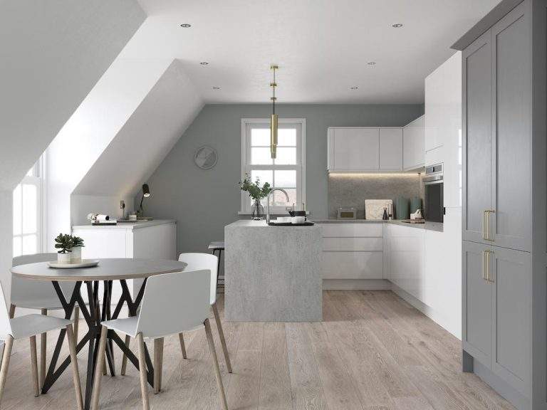 Strada Gloss White And Aldana Dust Grey Main Shoot Of Newly Renovated Kitchen.
