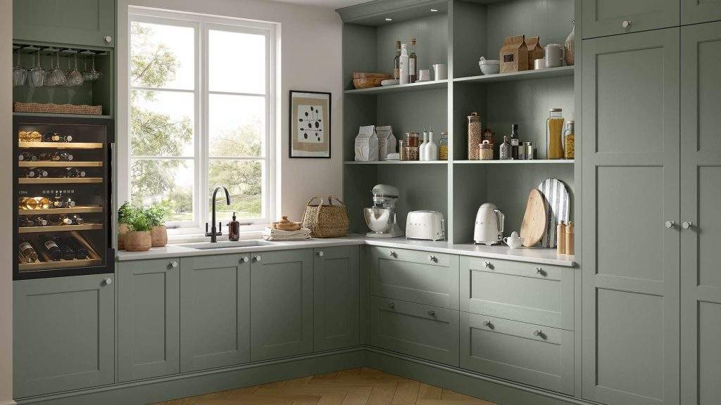 sage green kitchen units